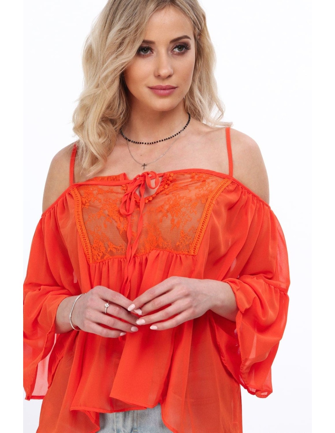 Bluza oversize din sifon portocaliu MP28386 - Magazin online - Boutique